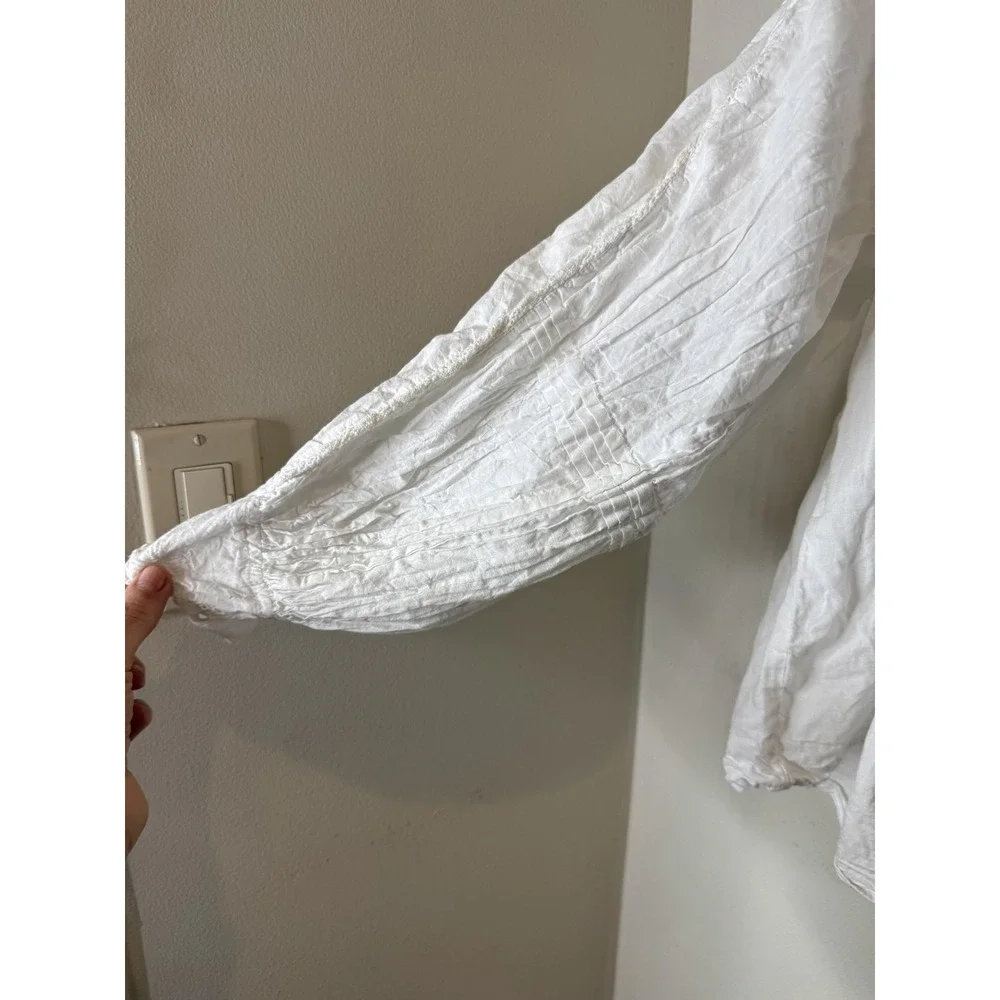 Jennifer Grace Blouse Womens M White Square Neck Crochet Boho Long Sleeve Top